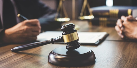 attorney talking to client